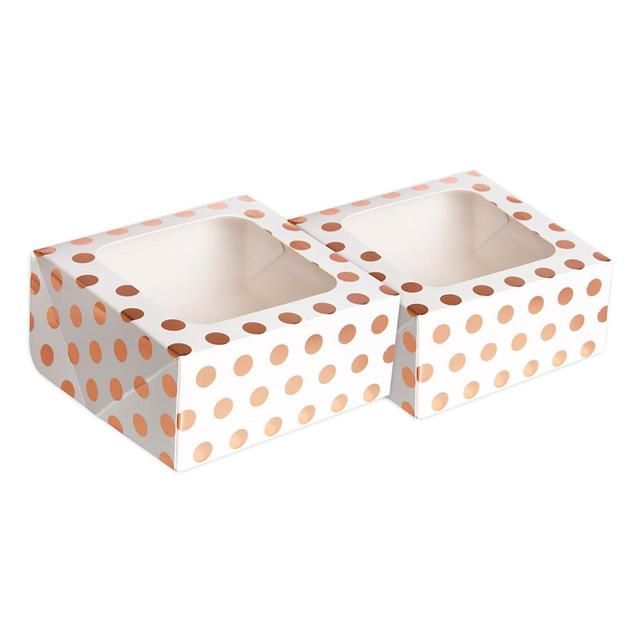 Anniversary House Rose Gold Polka Dot Square Treat Boxes with Window Foil   2 per pack