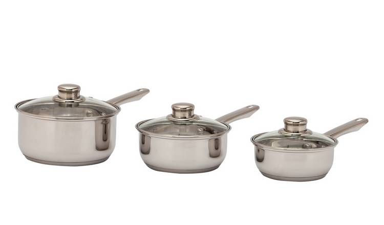 Argos Home 3 Piece Stainless Steel Pan Set