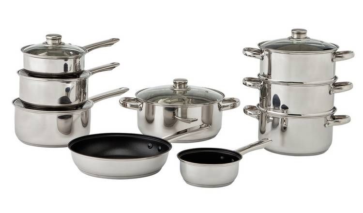 Argos Home 9 Piece Stainless Steel Induction Pan Set