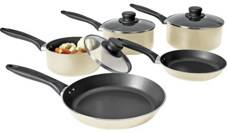 Argos Home Aluminium Non Stick 5 Piece Pan Set - Cream