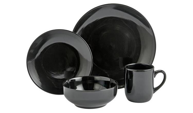 Argos Home Bosa 16 Piece Stoneware Dinner Set - Black