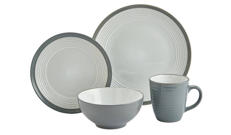 Argos Home Ribbed 16 Piece Stoneware Dinner Set - Grey