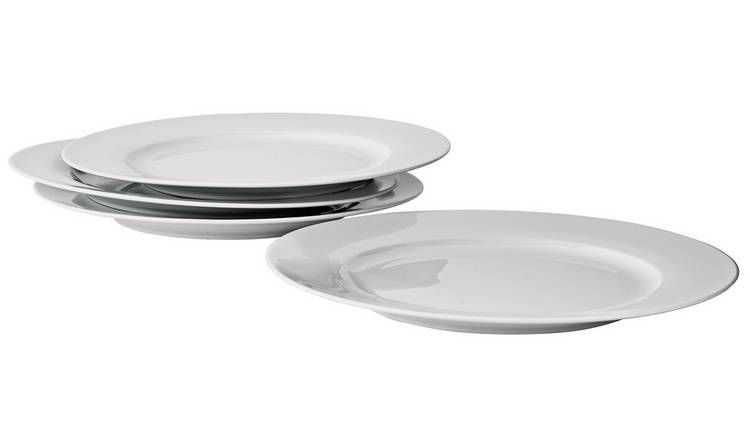 Argos Home Set of 4 Porcelain Dinner Plates - Super White - McGrocer