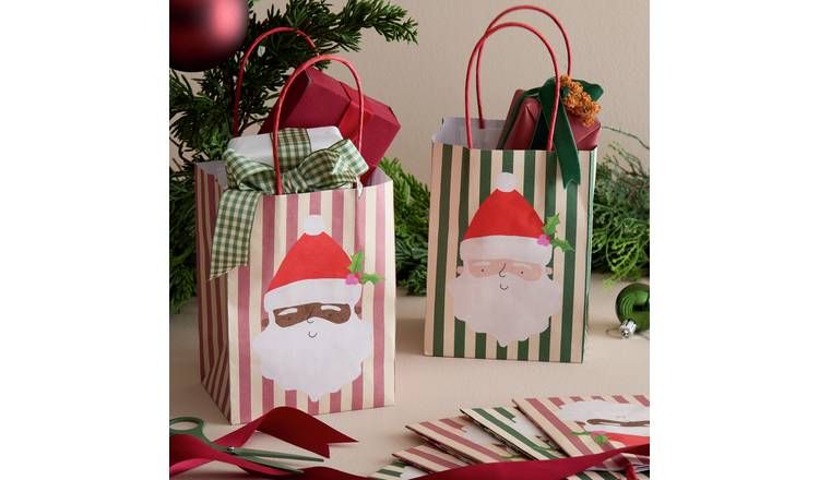 Argos Home Small Santa Stripe Christmas Gift Bags - 6 Pack