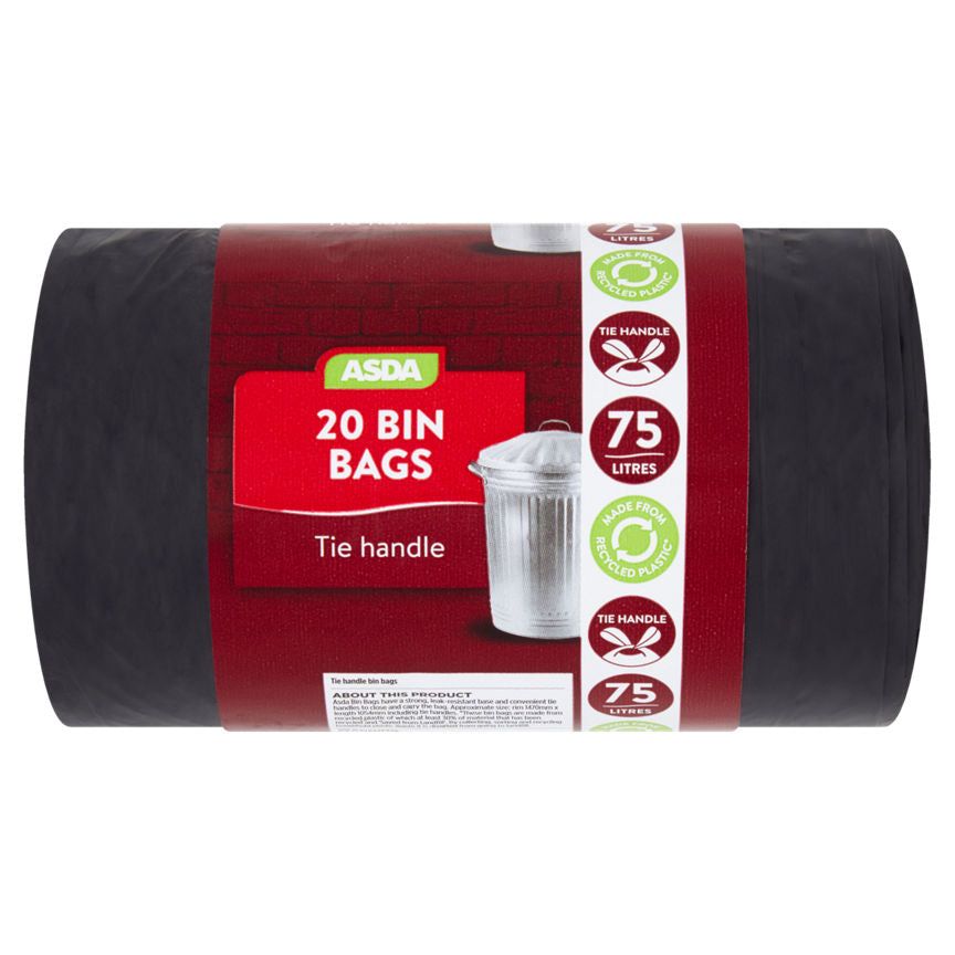 ASDA 20 Tie Handle Bin Bags 75 Litres