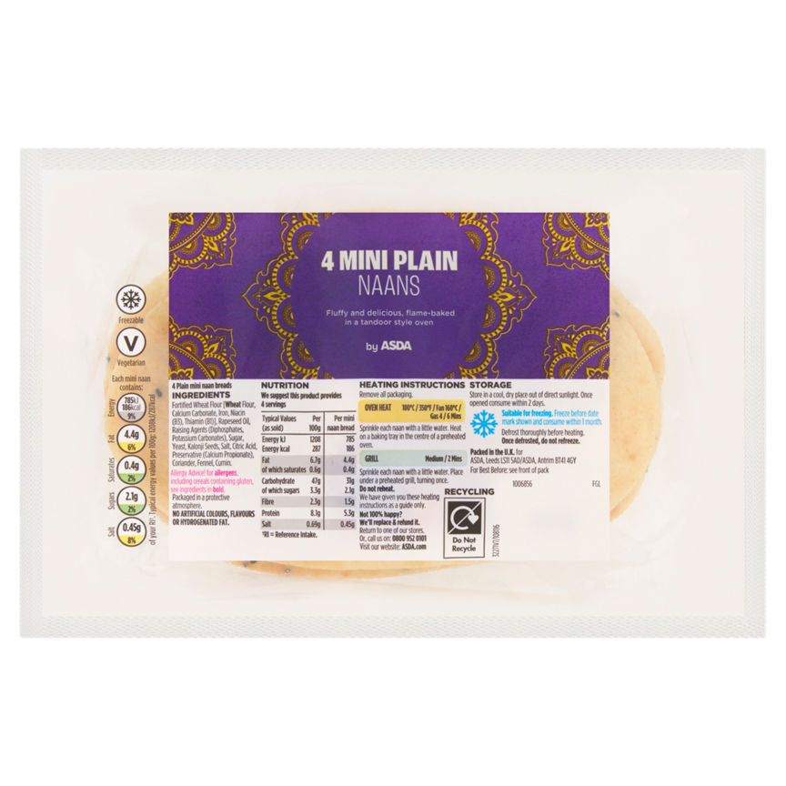 ASDA 4 Mini Plain Naans