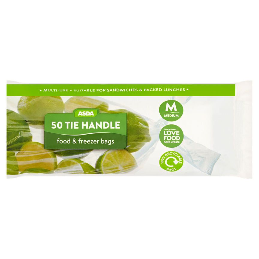 ASDA 50 Tie Handle Food & Freezer Bags Medium