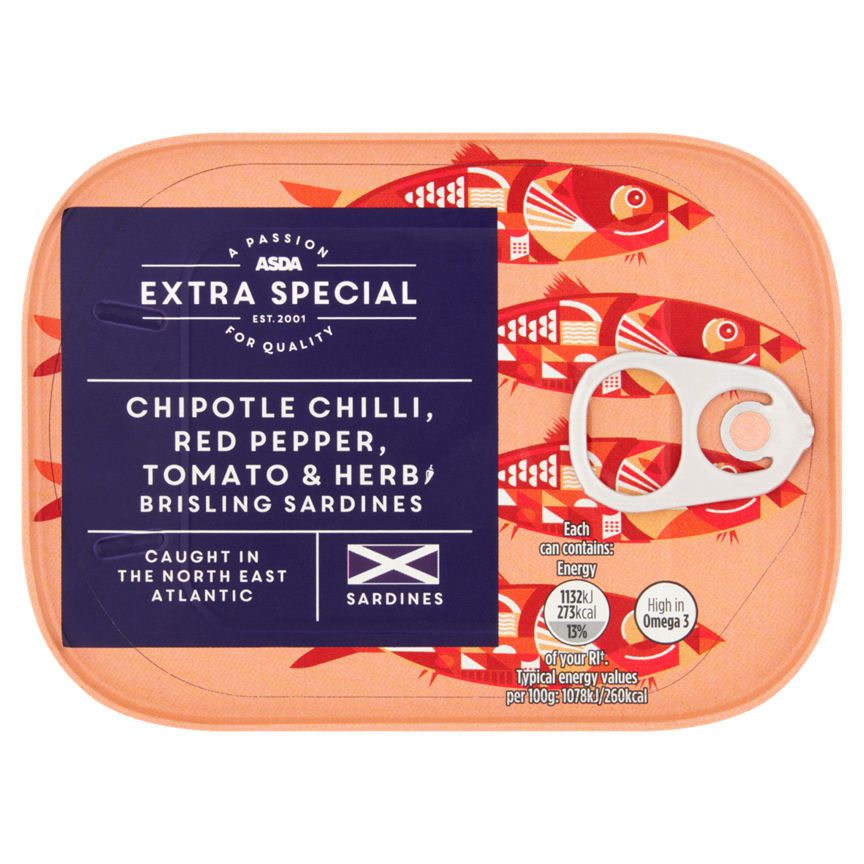 ASDA Extra Special Chipotle Chilli, Red Pepper, Tomato & Herb Brisling Sardines 105g