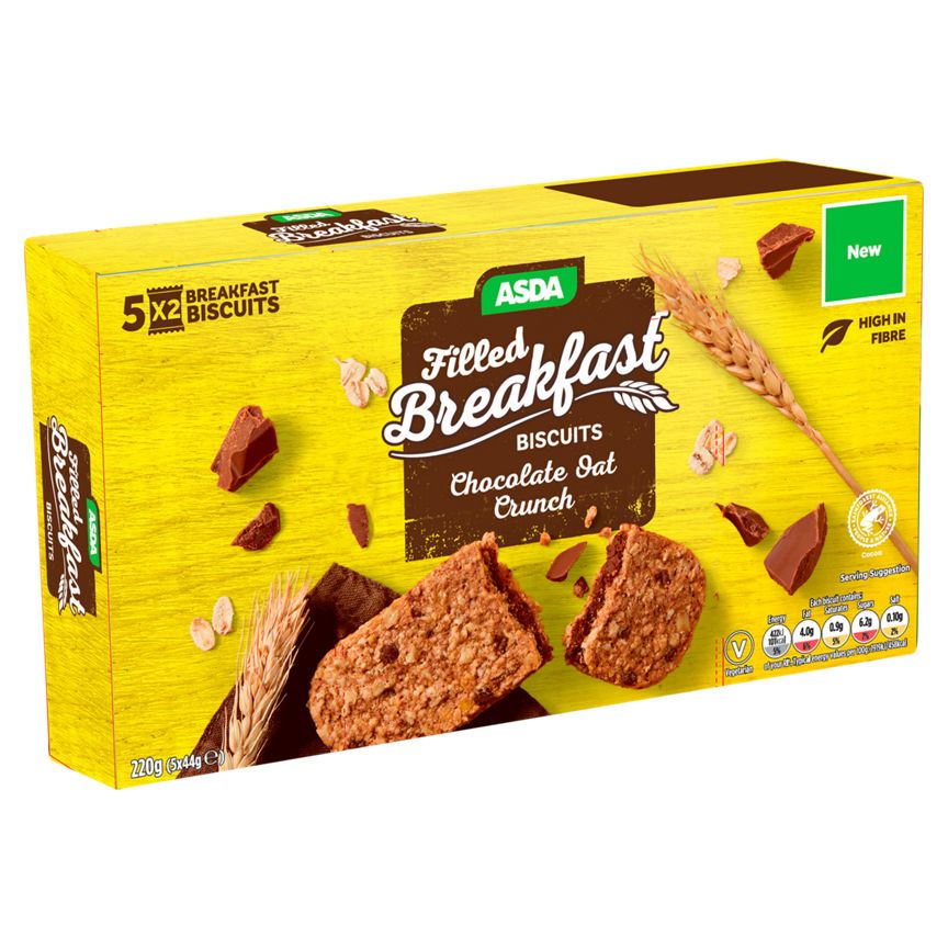 ASDA Filled Breakfast Biscuits Chocolate Oat Crunch 5 x 44g