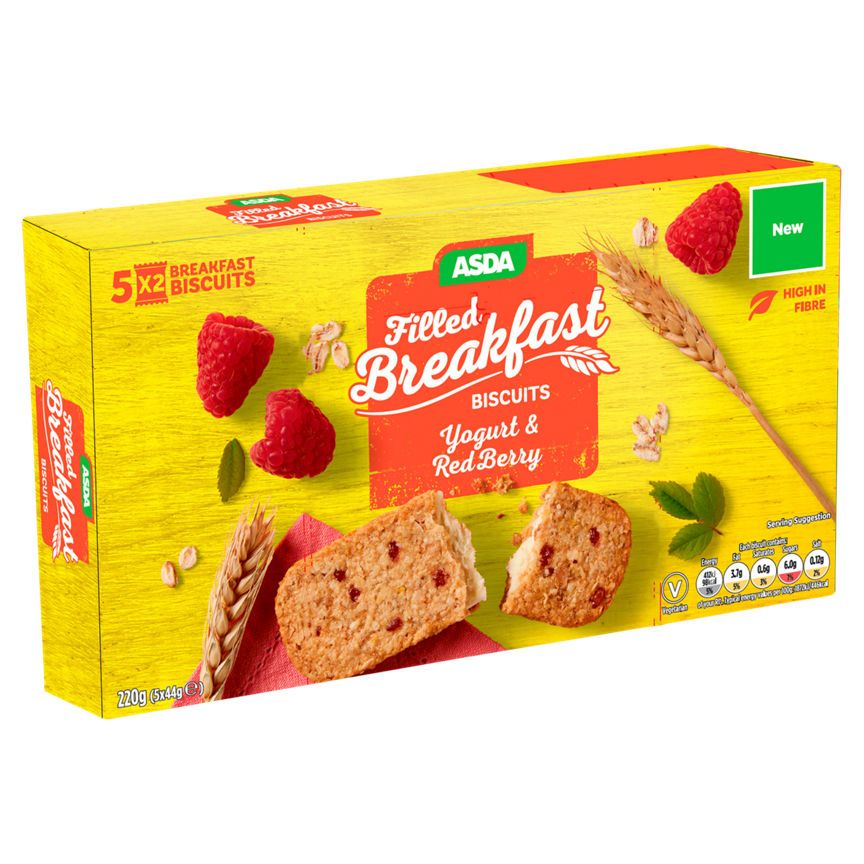 ASDA Filled Breakfast Biscuits Yogurt & Red Berry 5 x 44g