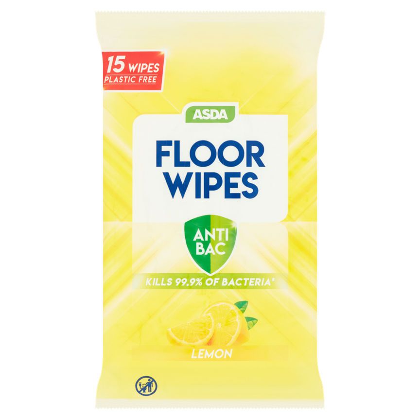 ASDA Floor Wipes Anti Bac Lemon 15 Wipes