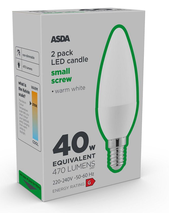 ASDA LED Candle 40w Small Screw Lightbulb