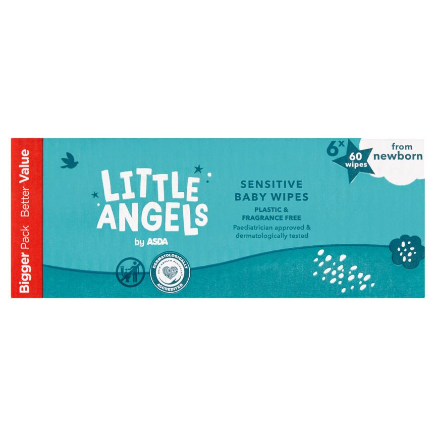 ASDA Little Angels from Newborn Sensitive Baby Wipes 6 x 60