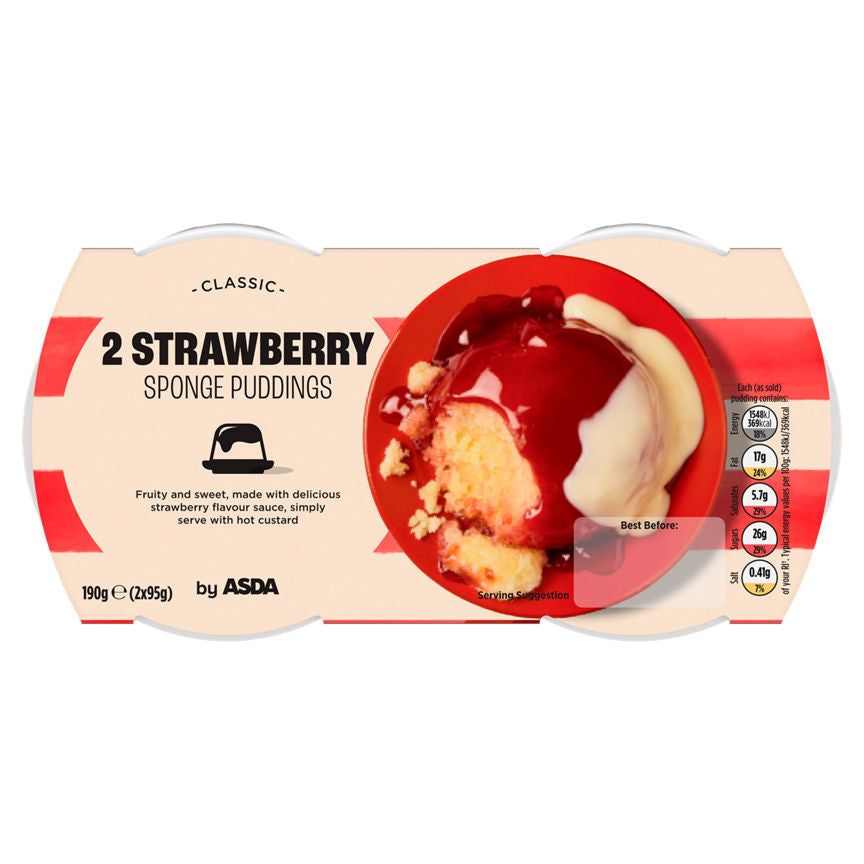 ASDA Strawberry Sponge Puddings 2x95g (190g)