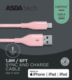 ASDA Tech Lightning Cable - Braided Pink 1.8m