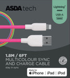 ASDA Tech Lightning Cable - Rainbow 1.8m