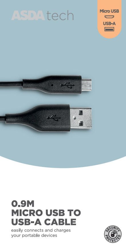 ASDA Tech Micro USB Cable - Black 0.9m - McGrocer