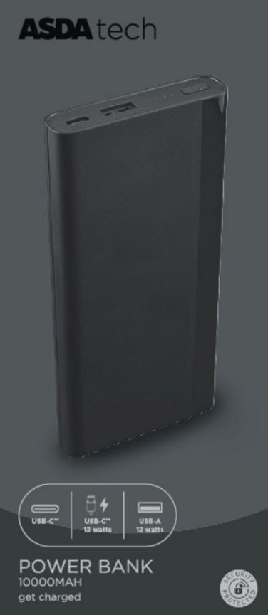 ASDA Tech Powerbank - Black 10,000mAh - McGrocer