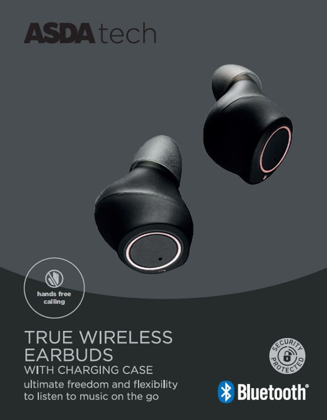 ASDA Tech True Wireless Earphones With Charging Case - Black