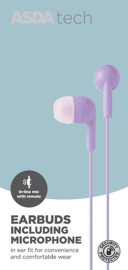 ASDA Tech Wired Earbuds - Lilac