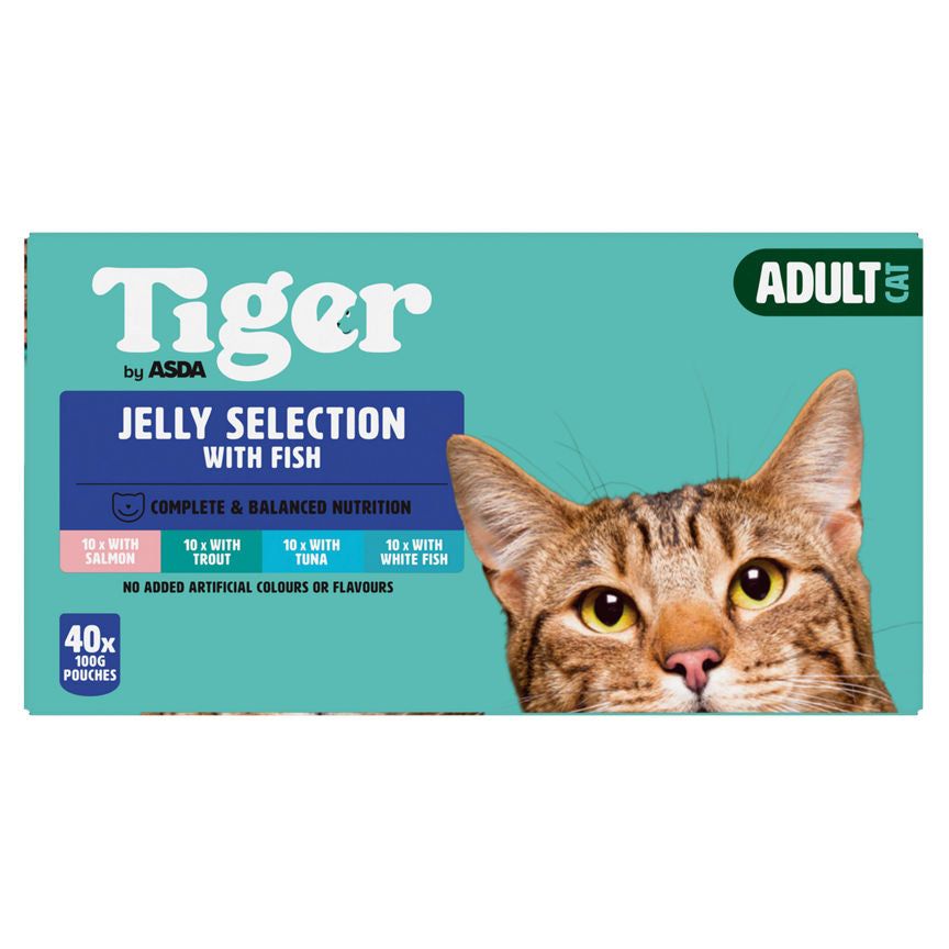 ASDA Tiger Adult Cat Jelly Selection with Fish 40 x 100g (4.0kg)