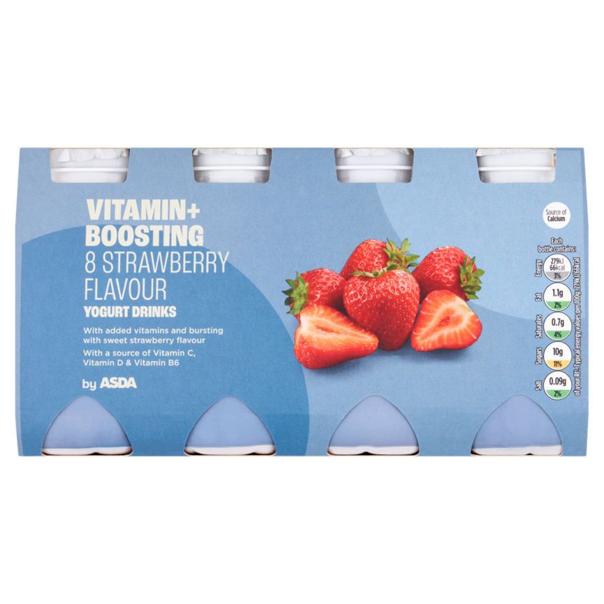 ASDA Vitamin+ Boosting 8 x 100g Strawberry Flavour Yogurt Drinks