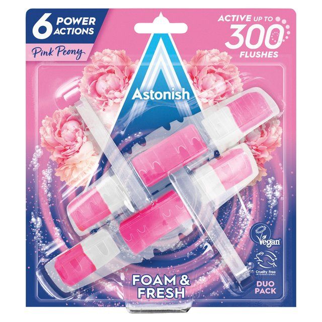 Astonish Foam and Fresh Twin Pack Toilet Rim Block Pink Peony   2 x 40g