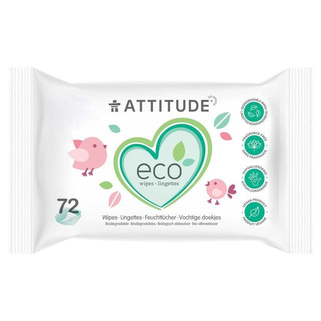 Attitude Eco 100% Biodegradable Baby Wipes   72 per pack