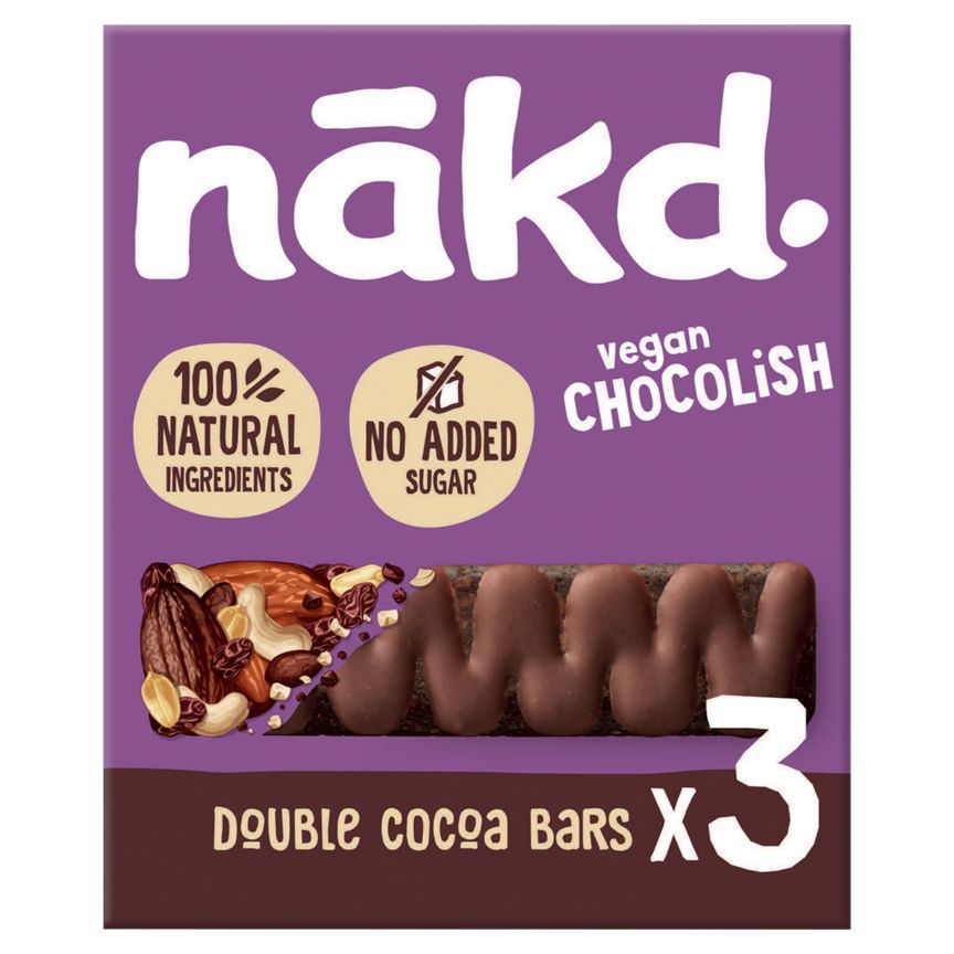 Nakd Double Cocoa Chocolish Raw Fruit & Nut Bars 3x