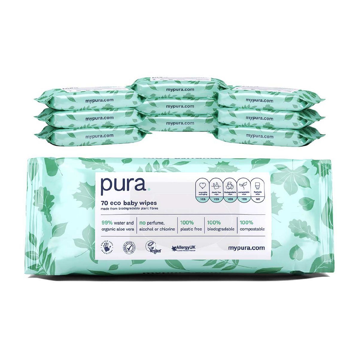 Pura 100% plastic free biodegradable baby wipes 70pk x 10 GOODS Boots   