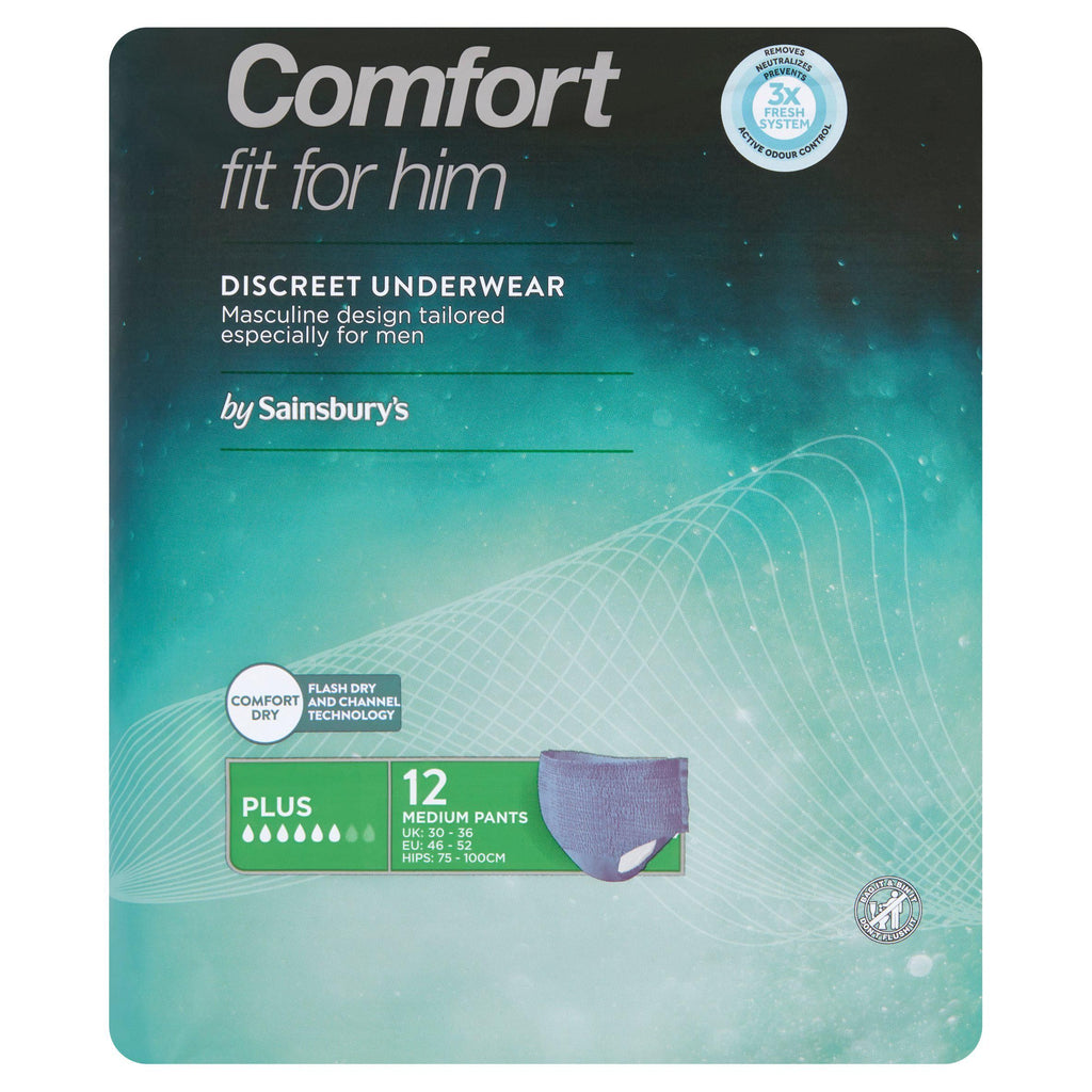 Sainsbury's Comfort Fit for Him Discreet Underwear Plus 12 Medium Pants x12