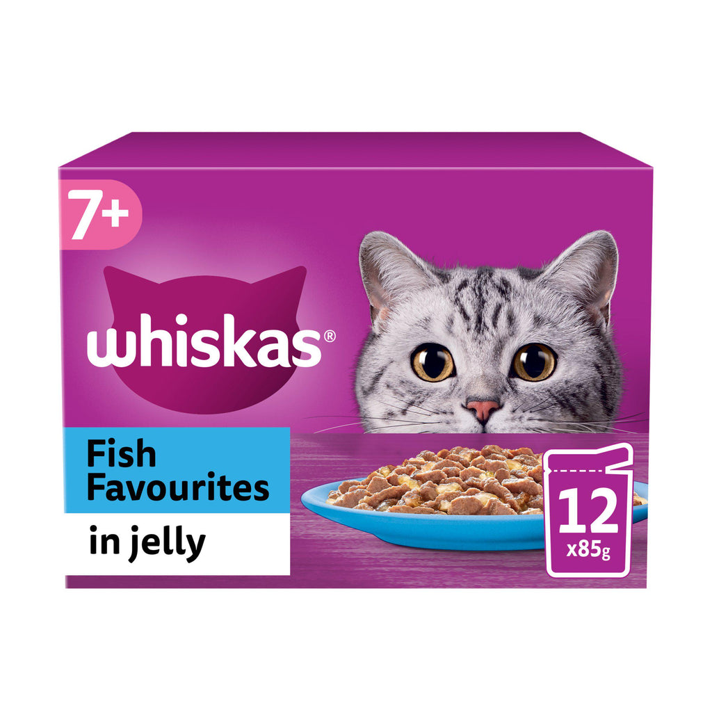 Whiskas 7+ Fish Favourites Senior Wet Cat Food Pouches in Jelly 12x85g