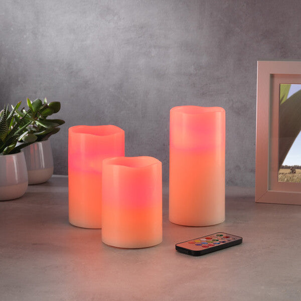 Wellbeing Remote Control Multicolour Candles (Set of 3)