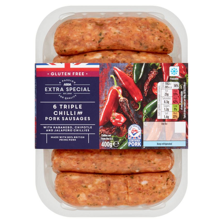 ASDA Extra Special 6 Pork & Three Chilli Sausages