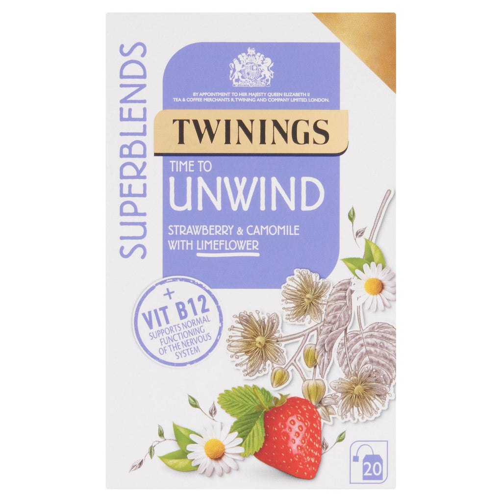 Twinings Superblends Time to Unwind Strawberry & Camomile with Limeflower Tea Bags x20 36g