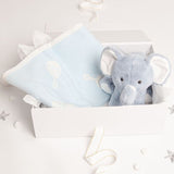 Babbico Blue Elephant Toy And Rattle Blanket Baby Gift Set