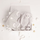 Babbico Grey Bunny Toy And Moon & Star Blanket Baby Gift Set