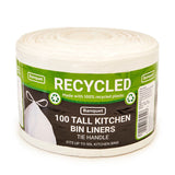 Banquet Recycled Tie Handle Tall Kitchen Bin Liners, 100 Bags - McGrocer