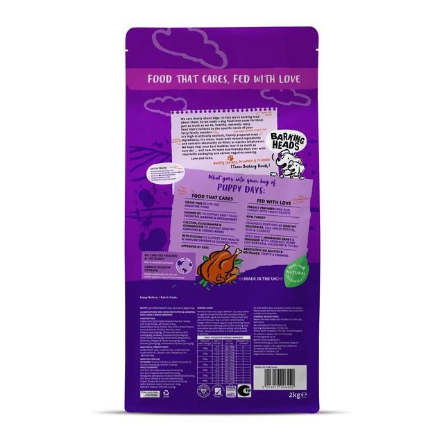 Barking Heads All Hounder Puppy Days Turkey Dry Dog Food   2kg