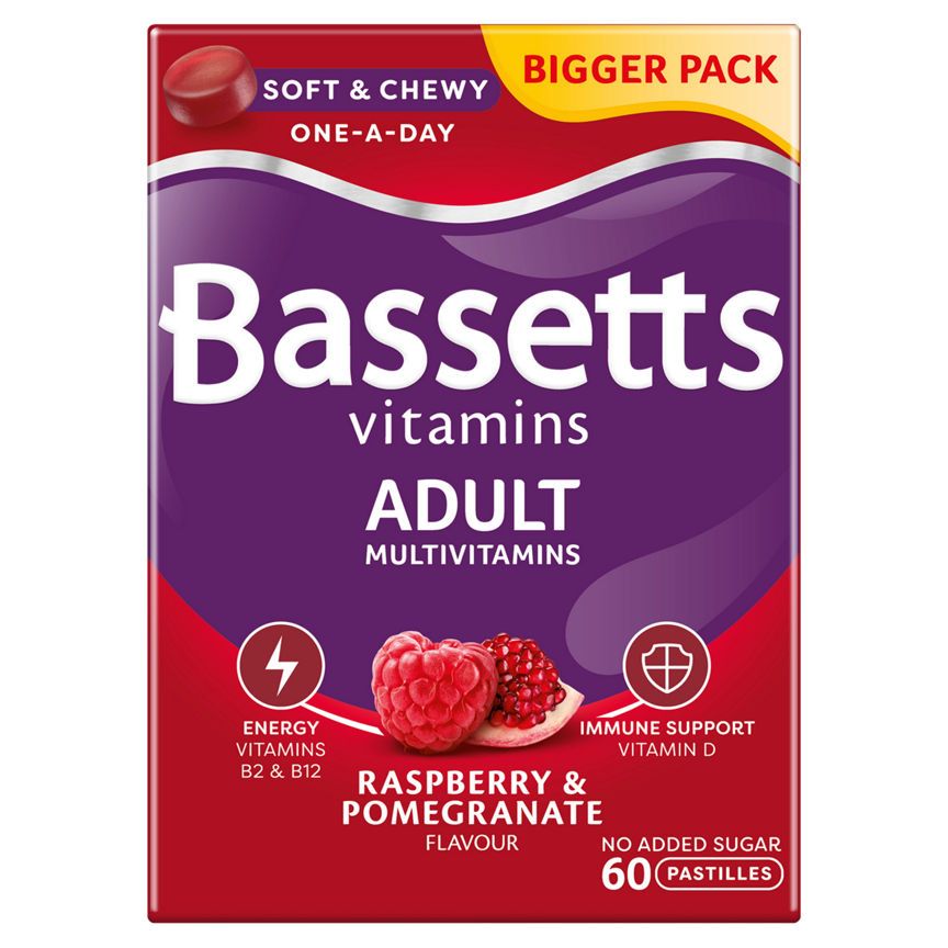 Bassetts Vitamins Adults Multivitamins Raspberry & Pomegranate Flavour One a Day 60 Soft & Chewies