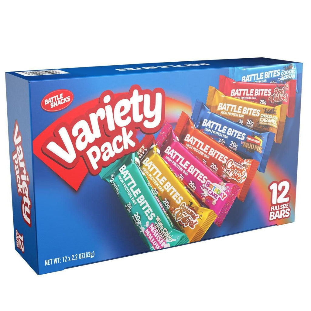 Battle Bites Protein Bar Variety Pack, 12 x 62g