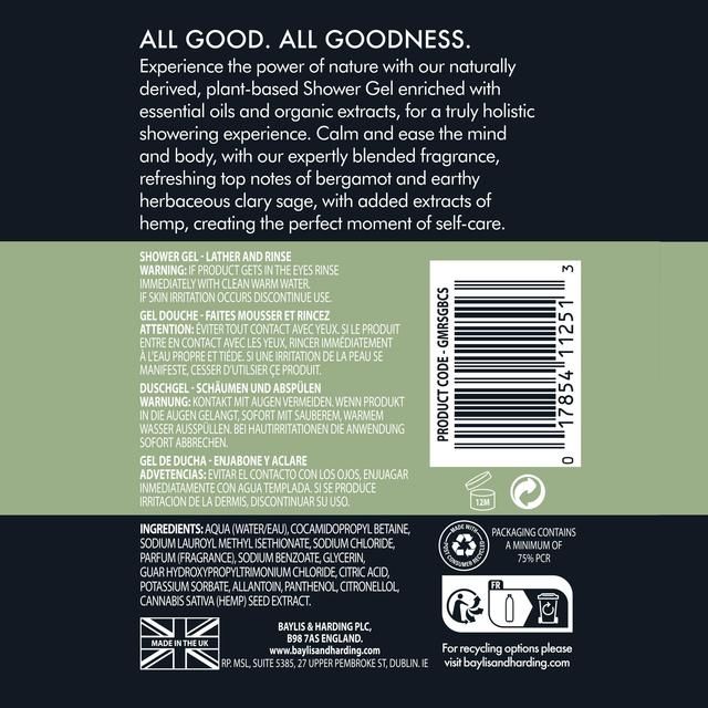 Baylis & Harding Goodness Mens Shower Gel - Bergamot & Clary Sage   500ml - McGrocer