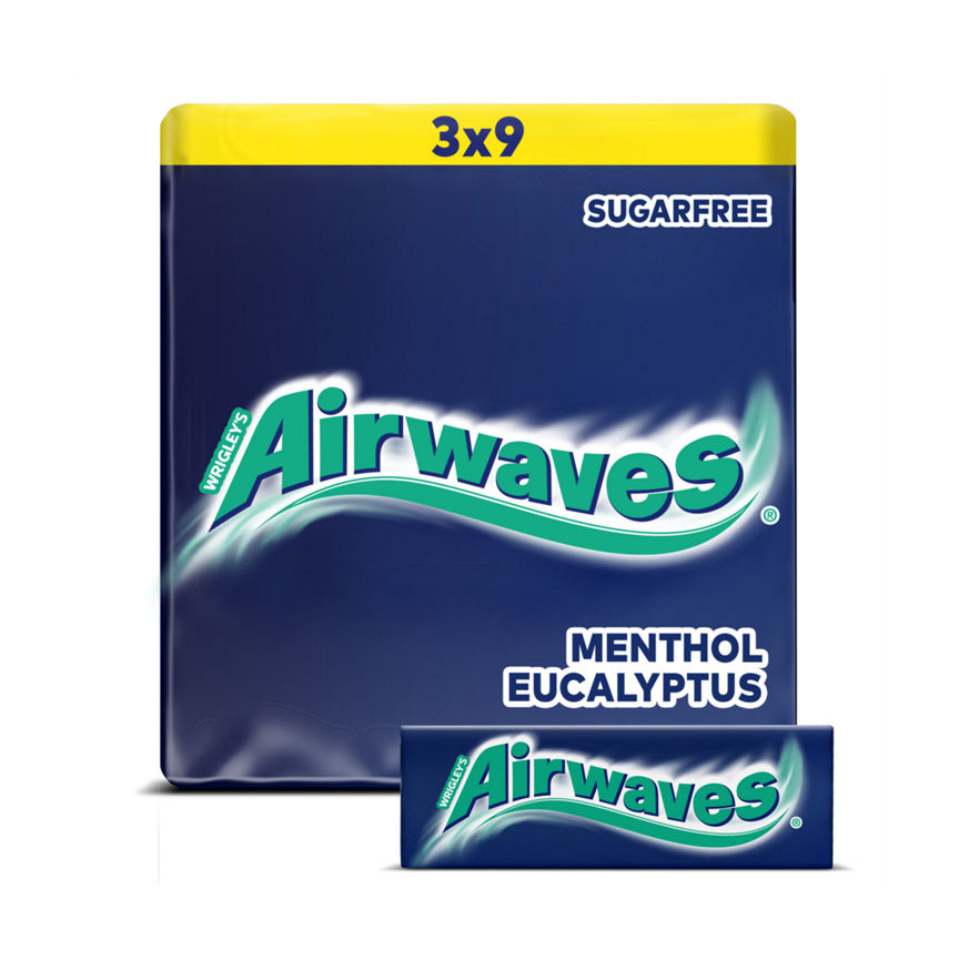 Airwaves Menthol & Eucalyptus Sugar Free Chewing Gum 3 x 9 Pieces