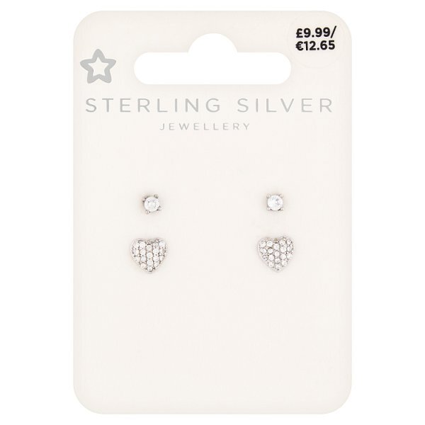 Superdrug Premium Sterling Silver 2 Pack Heart Stud