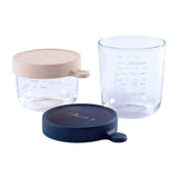 Beaba Set of 2 Glass Storage Jars (150 ml pink / 250 ml dark blue)