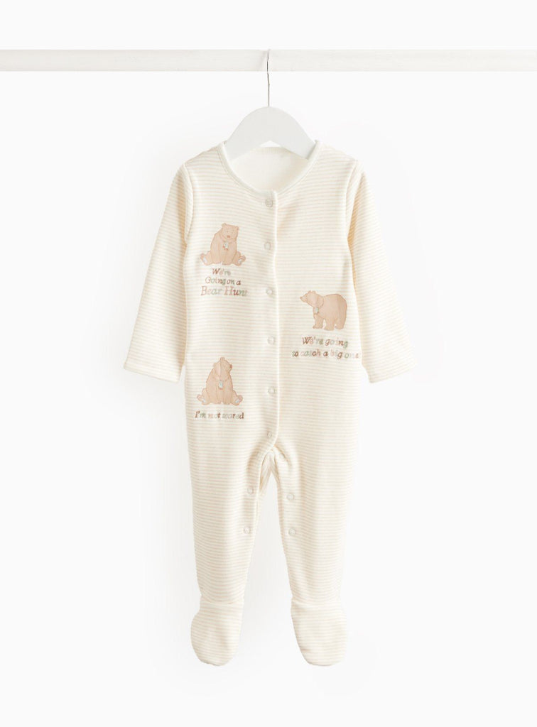 Bear Hunt Beige Character Print Sleepsuit  Up to 1 mth