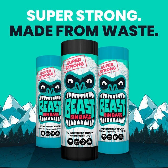 BEAST Incredibly Tough Tall and Slim Drawstring Pedal Bin Bags 30L   10 per pack - McGrocer