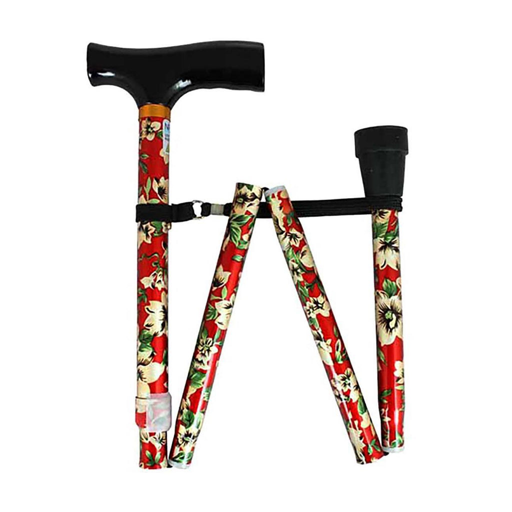 NRS Folding Walking Stick Red Floral