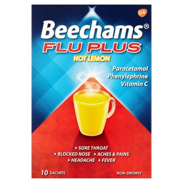 Beechams Flu Plus Cold & Flu Hot Lemon Sachets   10 per pack