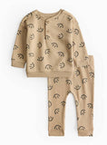 Beige Smiley Face Print Sweatshirt & Leggings Set Up to 3 mths